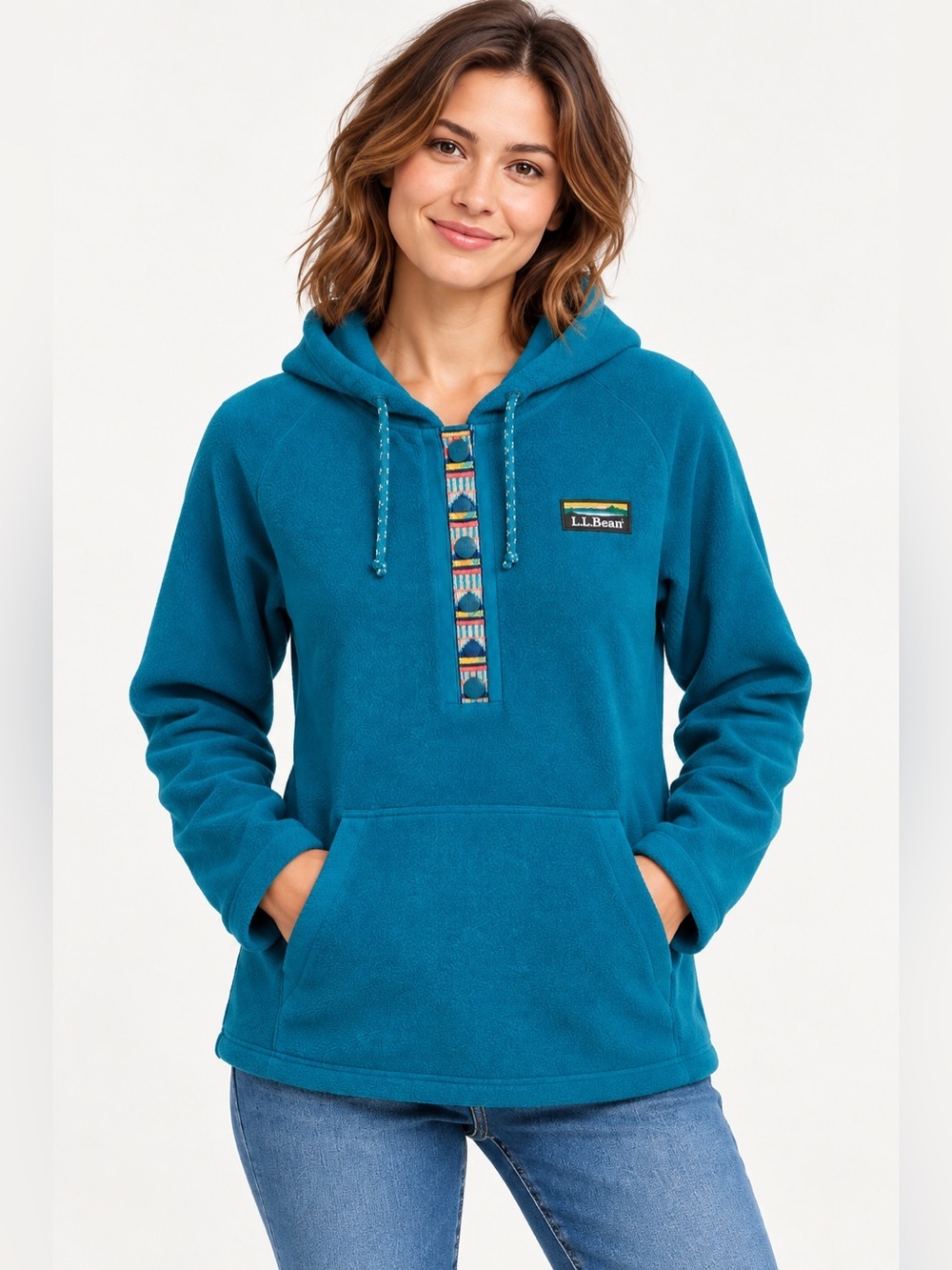 NEW! LL Bean Sweater Fleece Pullover Hoodie Hooded Snap Button SZ S